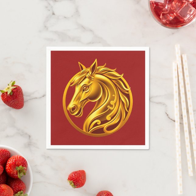 2026 Chinese New Years- Gold Horse Pappersservett (Insitu)
