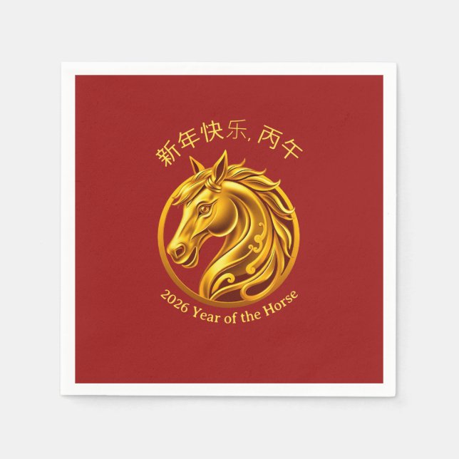 2026 Chinese New Years- Gold Horse Pappersservett (Framsidan)