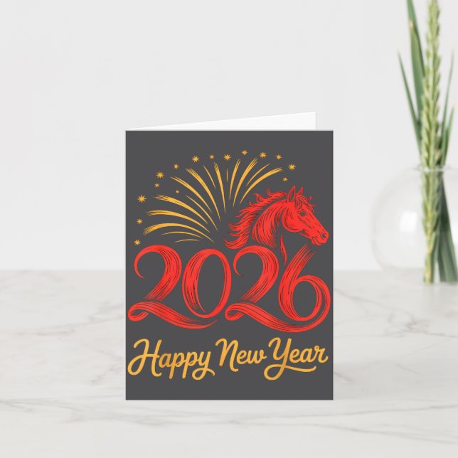 2026 Chinese Zodiac Horse Year Happy New Year Fire Kort (Framsida)