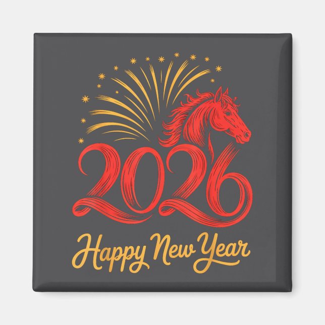 2026 Chinese Zodiac Horse Year Happy New Year Fire Magnet (Framsidan)