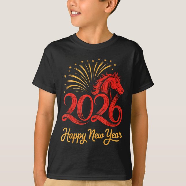2026 Chinese Zodiac Horse Year Happy New Year Fire T Shirt (Framsida)