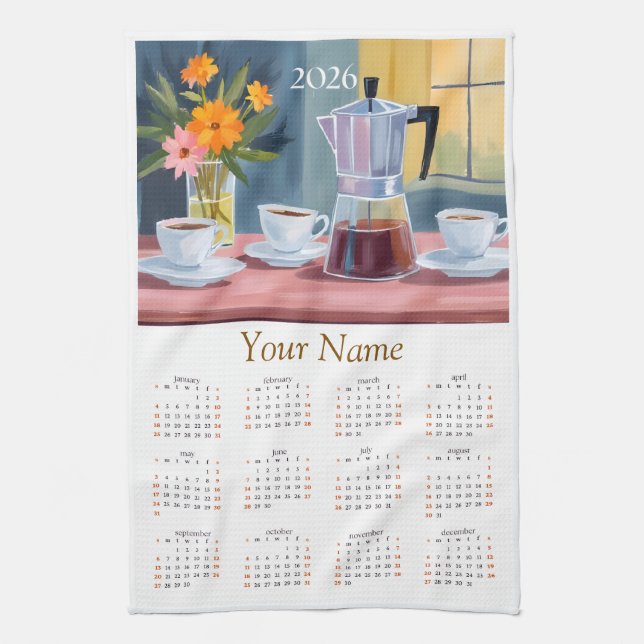 2026 Coffee Lovers KItchen Tea Towel Calendar  Kökshandduk (Vertikal)