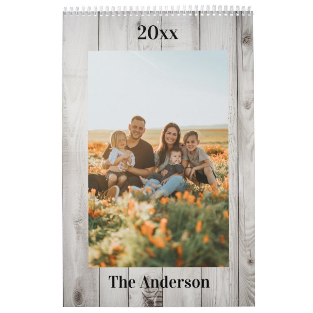 2026 Custom Family Photo White Wood Kalender (Omslag)