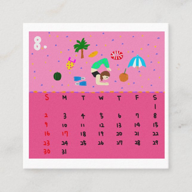 2026 Cute Cartoon Yoga Poses Calendar, Health  Fyrkantigt Visitkort (Framsida)