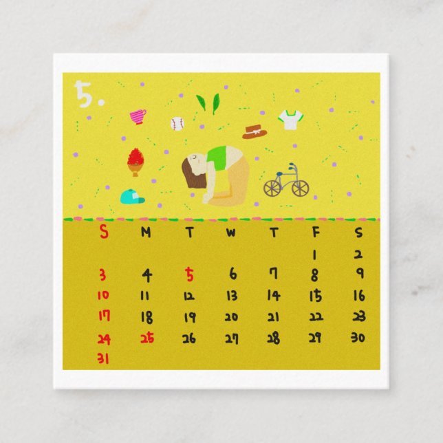 2026 Cute Cartoon Yoga Poses Calendar, Health  Fyrkantigt Visitkort (Framsida)