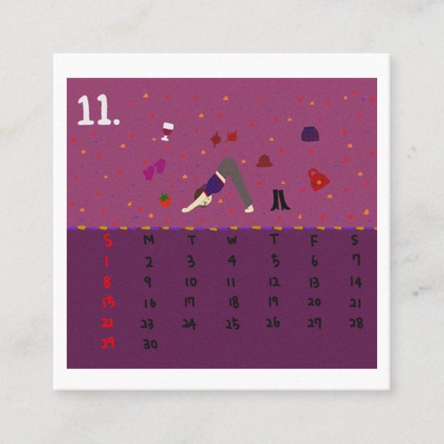 2026 Cute Cartoon Yoga Poses Calendar, Health  Fyrkantigt Visitkort (Framsida)