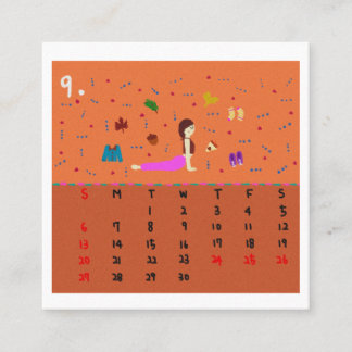 2026 Cute Cartoon Yoga Poses Calendar, Health  Fyrkantigt Visitkort