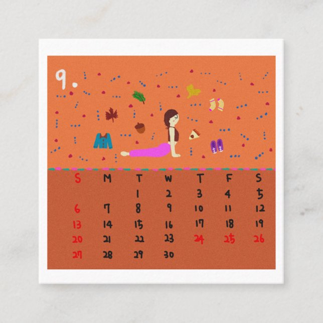 2026 Cute Cartoon Yoga Poses Calendar, Health  Fyrkantigt Visitkort (Framsida)