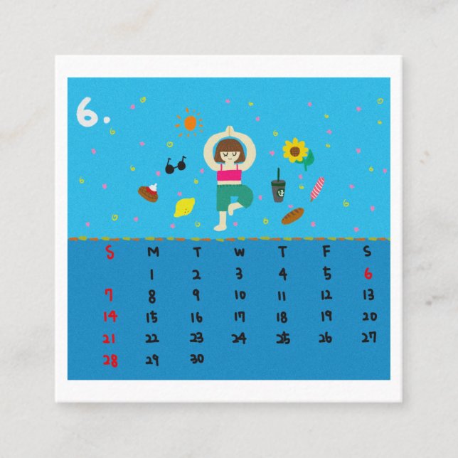 2026 Cute Cartoon Yoga Poses Calendar, Health  Fyrkantigt Visitkort (Framsida)