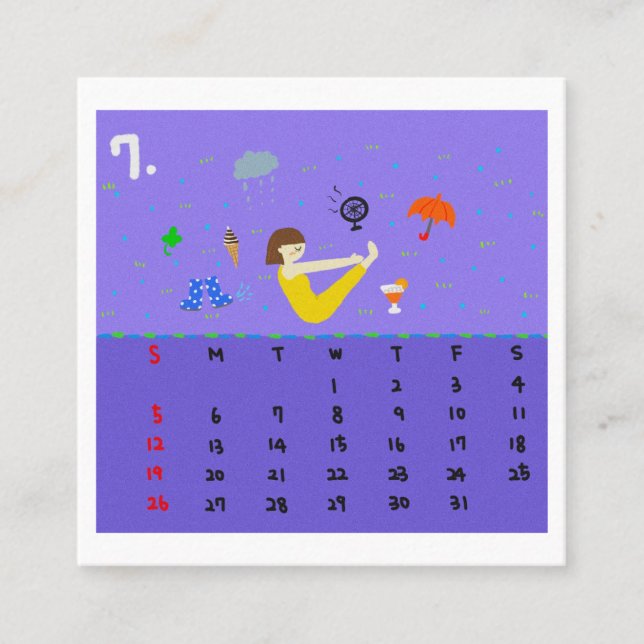 2026 Cute Cartoon Yoga Poses Calendar, Health  Fyrkantigt Visitkort (Framsida)