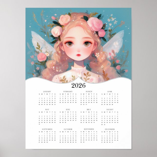 2026 Cute Fairy Fantasy Art Fullt - årskalender Poster (Framsidan)
