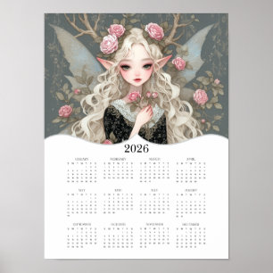 2026 Cute Fairy Fantasy Art Fullt - årskalender Poster