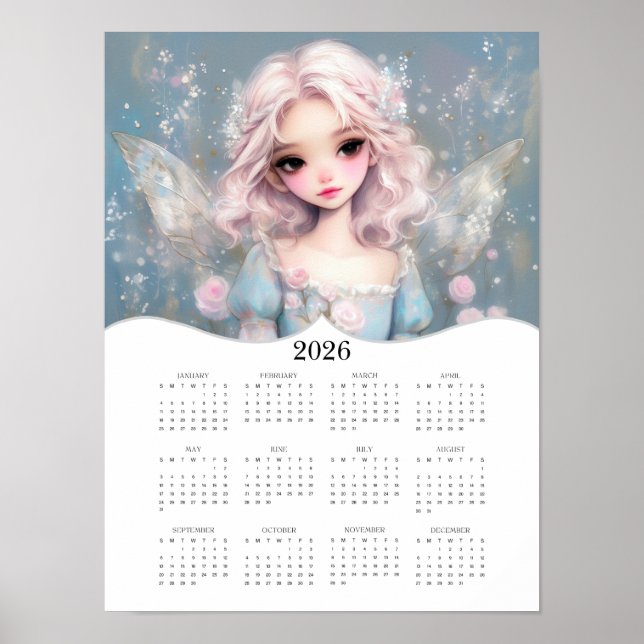2026 Cute Fairy Fantasy Art Fullt - årskalender Poster (Framsidan)