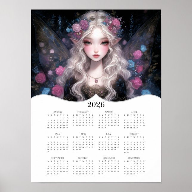 2026 Cute Fairy Fantasy Art Fullt - årskalender Poster (Framsidan)