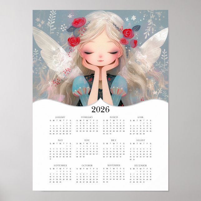 2026 Cute Fairy Fantasy Art Fullt - årskalender Poster (Framsidan)