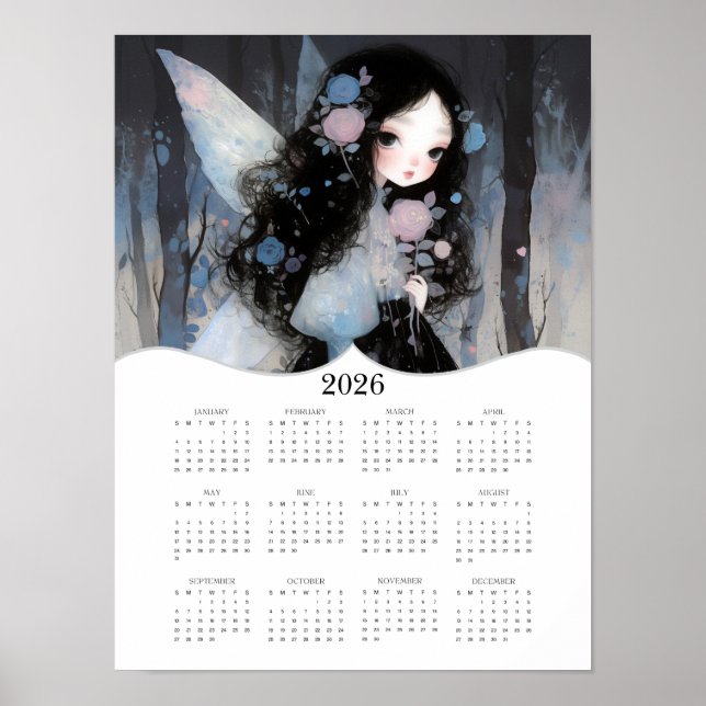 2026 Cute Fairy Fantasy Art Fullt - årskalender Poster (Framsidan)
