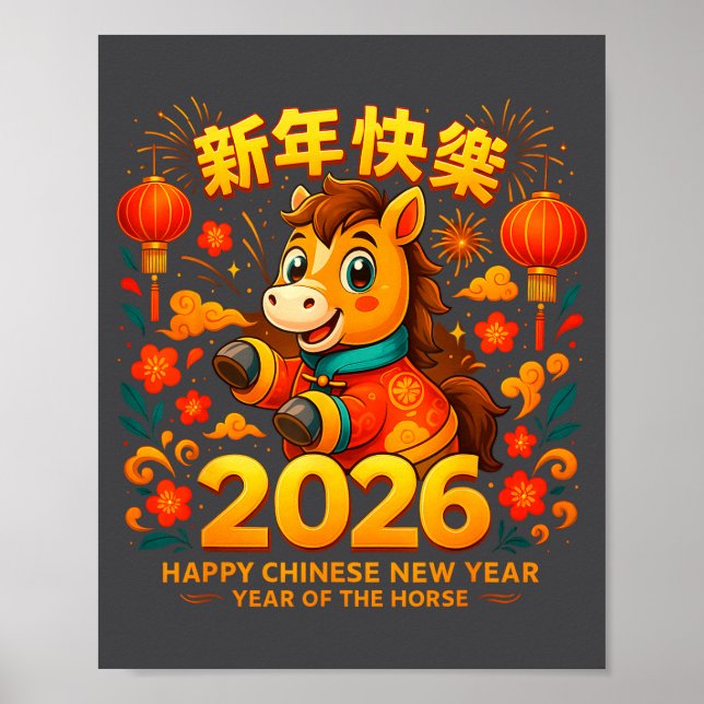 2026 Cute Horse Lunar New Year Chinese Zodiac Art  Poster (Framsidan)