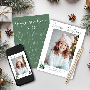 2026 Cute Sage Grönt Julgran Photo Calendar Julkort