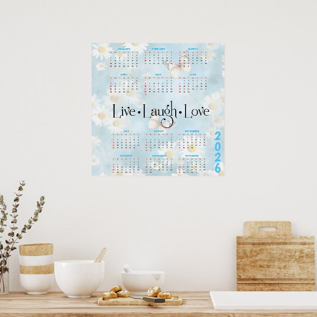 2026 Daisy Butterfly-kalender Poster (Kök)
