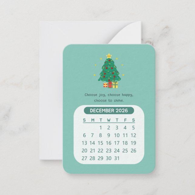 2026 december Månadsvis Kawaii Motivational Calend Anteckningskort (Framsida)