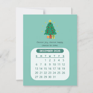 2026 December Månatlig Kawaii Motiverande Kalender Vykort