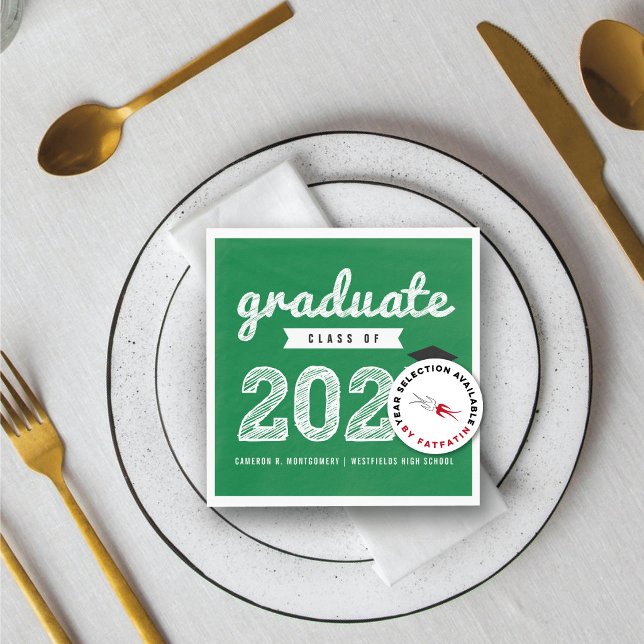 2026 Djärv Skiss Grön Modern Examenfest Pappersservett (2026 Bold Gold Sketch Graduate On Green Modern Graduation Party Paper Napkins @ color_therapy)