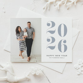 2026 Dusty Blue Bold Typography New Year Photo Helgkort