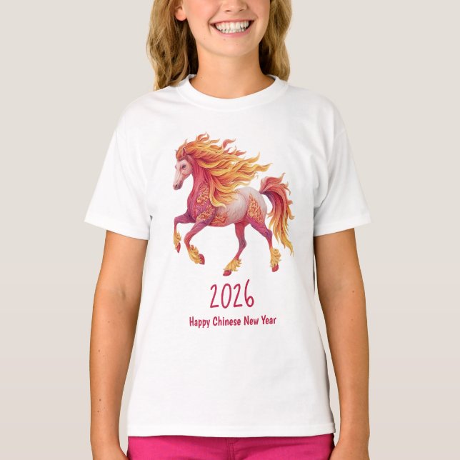 2026 Eldrig Häst – Gott Kinesiskt Nyår T Shirt (Framsida)