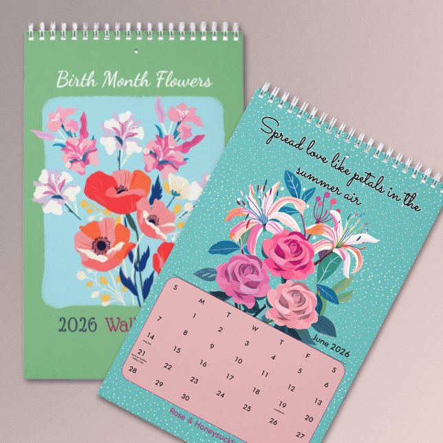 2026 Elegant affirmation birth month flowers wall Kalender (Skapare uppladdad)