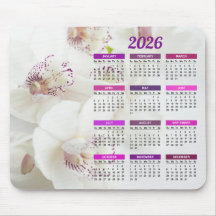 2026 Elegant - kalender för vita och Lila Orchids