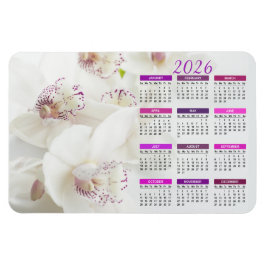 2026 Elegant Vita och Lila Orkidéer Kalender Magnet