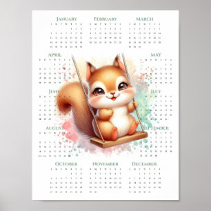 2026 En-sides kalender Söt ekorre på sväng Poster