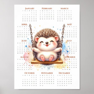 2026 En-sides kalender Söt igelkott på gunga Poster