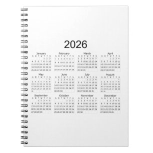 2026 Enkel Minimalistisk Kalender Anteckningsbok
