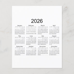 2026 Enkel Minimalistisk Kalender Flygblad