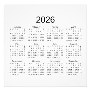 2026 Enkel Minimalistisk Kalender Fototryck