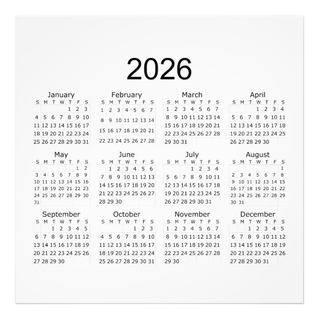 2026 Enkel Minimalistisk Kalender Fototryck (Framsidan)