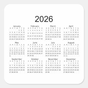 2026 Enkel Minimalistisk Kalender Fyrkantigt Klistermärke