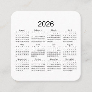 2026 Enkel Minimalistisk Kalender Fyrkantigt Visitkort