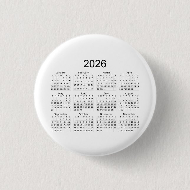 2026 Enkel Minimalistisk Kalender Knapp (Framsida)