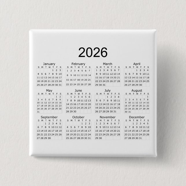 2026 Enkel Minimalistisk Kalender Knapp (Framsida)