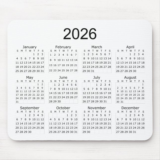 2026 Enkel Minimalistisk Kalender Musmatta (Framsidan)