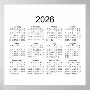 2026 Enkel Minimalistisk Kalender Poster