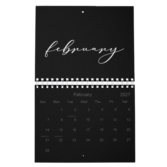 2026 enkel svartvit Anpassningsbar - minimalistisk Kalender (Feb 2027)