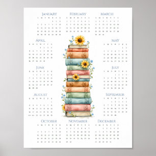 2026 Ettsidig kalender Staplade böcker Ljusblå Poster