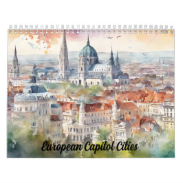 2026 Europeiska Huvudstäder Akvarell Resa Konst Kalender