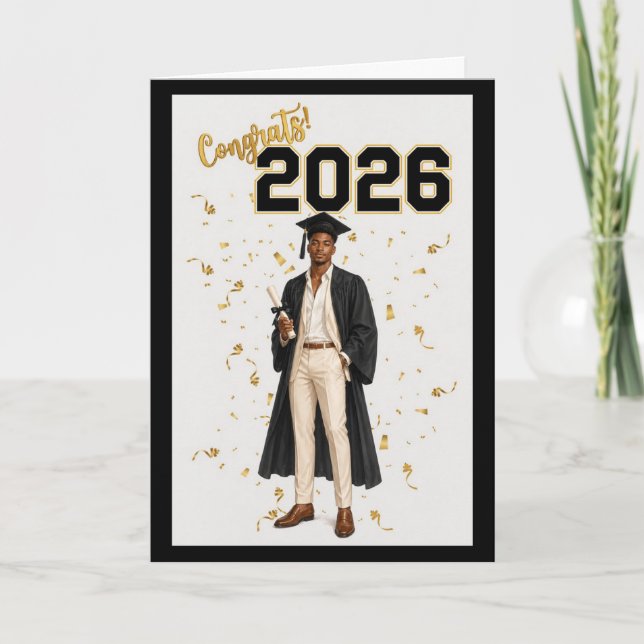 2026 Examenkort för Honom - Afroamerikan Kort (Framsida)