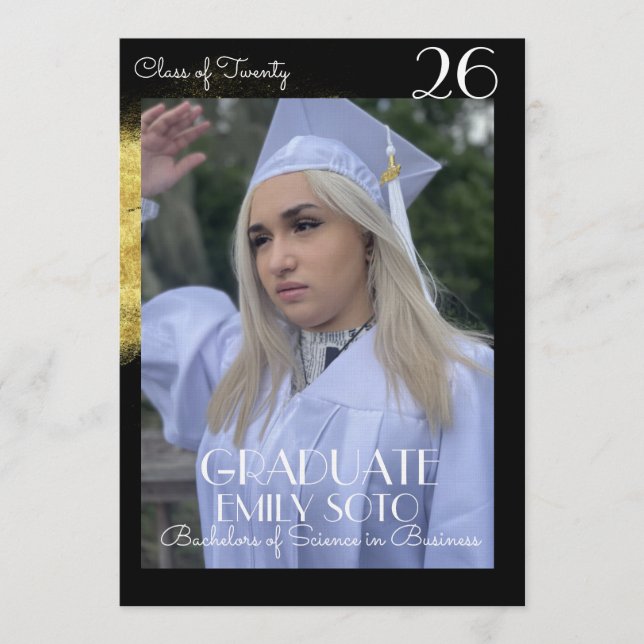 2026 Examens Collage Manus Gold Foto Inbjudningar (Framsida)