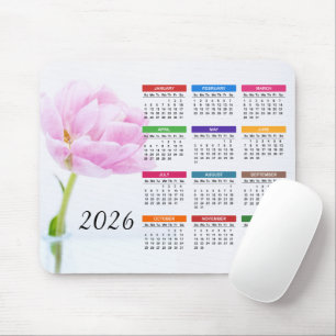 2026 Facklig Rosa Peony Blommigt Kalender Musmatta