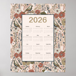 2026 Fåglar Blommor Kalender Poster